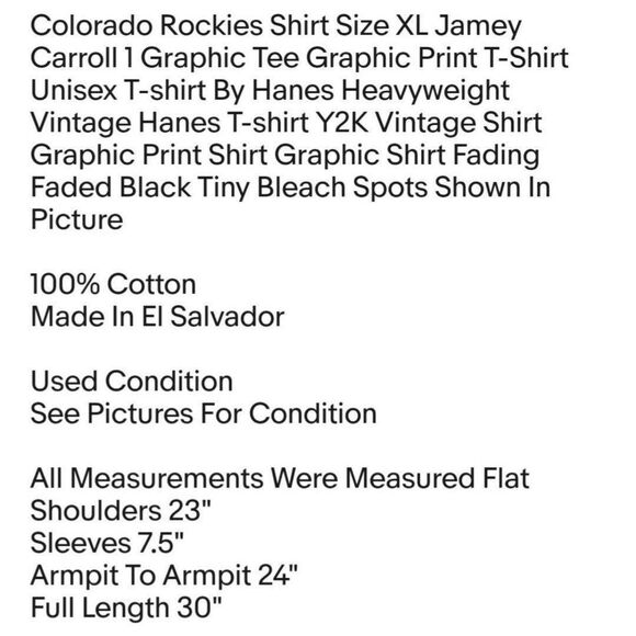 Colorado Rockies Shirt Size XL Jamey Carroll 1 Graphic Tee Graphic Print T-Shirt - Picture 2 of 7